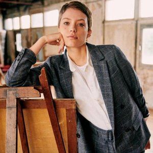 Sezane Christie Jacket in Carreaux Bordeaux